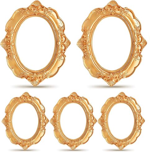 GEELIN 5 PCS MINI GOLD FRAMES تعيين إطارات صور عتيقة راتنجات عتيقة شاشة ذهبية عتيقة صغيرة لتصوير DIY ، بدون زجاج أو دعم (مستطيل كلاسيكي) in Kuwait