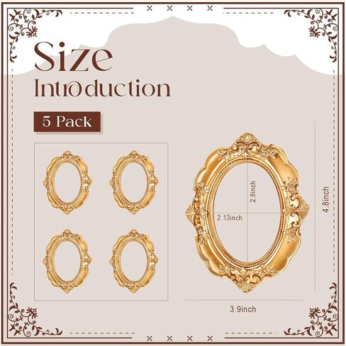 GEELIN 5 PCS MINI GOLD FRAMES تعيين إطارات صور عتيقة راتنجات عتيقة شاشة ذهبية عتيقة صغيرة لتصوير DIY ، بدون زجاج أو دعم (مستطيل كلاسيكي) in Kuwait