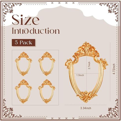 GEELIN 5 PCS MINI GOLD FRAMES تعيين إطارات صور عتيقة راتنجات عتيقة شاشة ذهبية عتيقة صغيرة لتصوير DIY ، بدون زجاج أو دعم (مستطيل كلاسيكي) in Kuwait