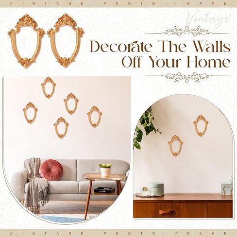 GEELIN 5 PCS MINI GOLD FRAMES تعيين إطارات صور عتيقة راتنجات عتيقة شاشة ذهبية عتيقة صغيرة لتصوير DIY ، بدون زجاج أو دعم (مستطيل كلاسيكي) in Kuwait