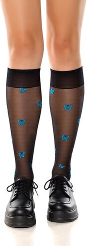 Womens Lace Knee High Socks Sheer Nylon Knee High Stockings Cute Pattern Lolita Mesh Summer Long Tube Lace Socks in Kuwait