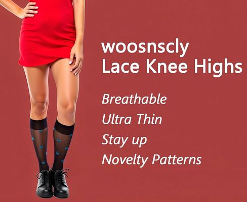 Womens Lace Knee High Socks Sheer Nylon Knee High Stockings Cute Pattern Lolita Mesh Summer Long Tube Lace Socks in Kuwait