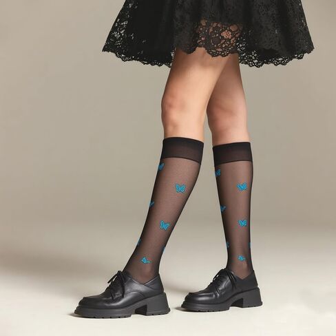 Womens Lace Knee High Socks Sheer Nylon Knee High Stockings Cute Pattern Lolita Mesh Summer Long Tube Lace Socks in Kuwait