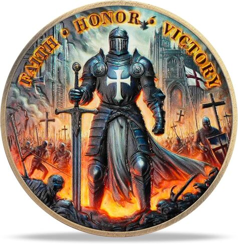 Steel Helm Knight Cross Challenge Coin | Chivalric Valor & Sacred Shield Medallion | Knights Templar Historical Token | Commemorative Gifts for Collectors, Historians, and Enthusiasts in Kuwait