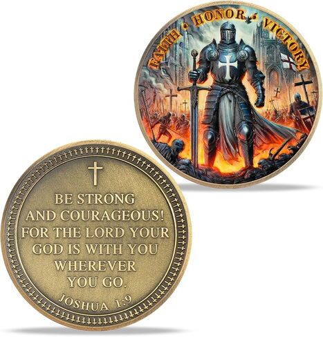 Steel Helm Knight Cross Challenge Coin | Chivalric Valor & Sacred Shield Medallion | Knights Templar Historical Token | Commemorative Gifts for Collectors, Historians, and Enthusiasts in Kuwait