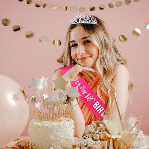سيماتو 18 ديكورات عيد ميلاد الفتيات الفتيات 18 عيد ميلاد التاج وهدايا وشاح للبنات لحفلات الحفلات in Kuwait