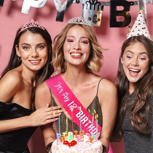 سيماتو 18 ديكورات عيد ميلاد الفتيات الفتيات 18 عيد ميلاد التاج وهدايا وشاح للبنات لحفلات الحفلات in Kuwait