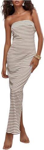Milumia Women's Proomed Tube Maxi Dress مضلع متماسكة تقسيم بدون عجز زفاف Patrty Club Bodycon Long Long in Saudi Arabia