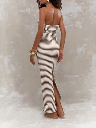 Milumia Women's Proomed Tube Maxi Dress مضلع متماسكة تقسيم بدون عجز زفاف Patrty Club Bodycon Long Long in Saudi Arabia