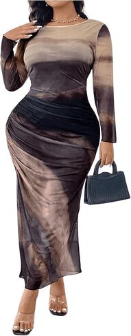 Floerns Women's Plus Tie Tie Dye Long Sleeve Mesh Party Bodycon Long in Saudi Arabia