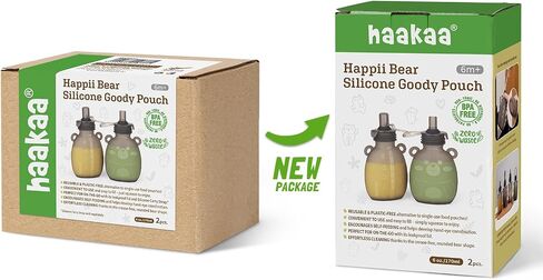 haakaa Happii Bear Silicone Goody Pouch Combo,Reusable Baby Food Pouches for Homemade Organic Purees, Juices, Smoothies, and Yogurt - Perfect for Toddlers and Kids - 2 Pack, 6oz+9oz in Kuwait