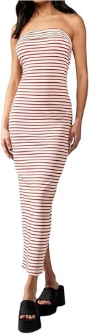 Milumia Women's Striped Tube Maxi Dress Ribbed Knit Strapless Split Backless Wedding Patrty Club Bodycon Long Dresses in Saudi Arabia
