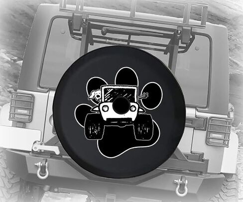 Driving with Dog 4x4 Off Road Vehicle & Paw Print Rough Terrain Adventure Animal Lover JL Spare Tire Cover with Backup Camera Hole Black Size 32 Inch in Saudi Arabia