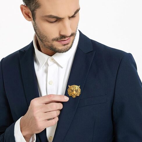 Rhinestone Tiger Head Brooch Pins for Men Women Suit Pin,Retro Elegant Gold Silver Crystal Animal Lapel Pin,Charm Tiger Coat Collar Brooch Fashion Jewelry Accessories in Saudi Arabia
