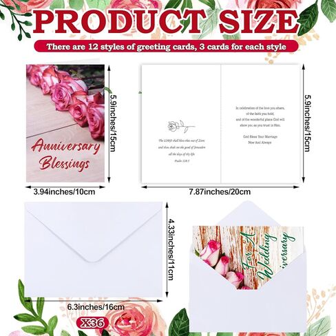 36 Sets Religious Christian Anniversary Cards with Scripture Anniversary Cards Bulk with Envelopes Faith Based Blessings Cards, 4 x 6 Inch(Painting Style) in Kuwait