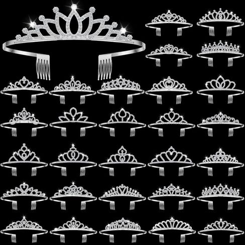 Lyrow 30 Pcs Tiara Crowns for Women Bulk Galentines Day Party Favors Crystal Queen Crowns with Comb Headband Silver Princess Tiaras for Birthday Wedding Halloween Christmas(Beautiful Style) in Kuwait