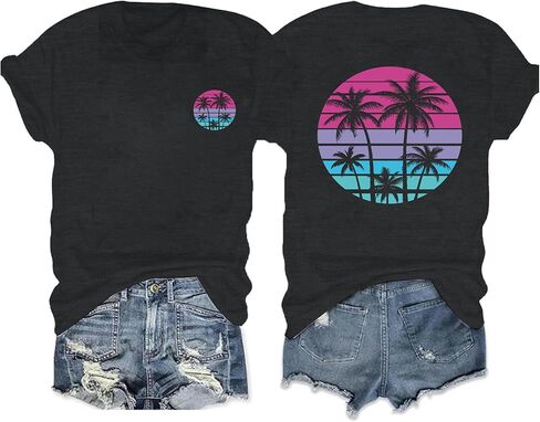 Hawaiian Shirts for Women Beach Graphic Tee Tops Summer Sunshine Beach Tropical Vacation Outfits in Saudi Arabia