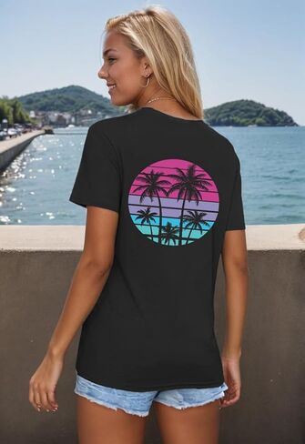 Hawaiian Shirts for Women Beach Graphic Tee Tops Summer Sunshine Beach Tropical Vacation Outfits in Saudi Arabia