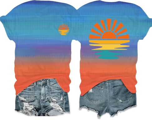 Hawaiian Shirts for Women Beach Graphic Tee Tops Summer Sunshine Beach Tropical Vacation Outfits in Saudi Arabia