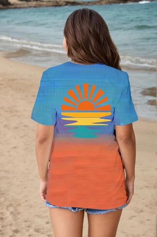 Hawaiian Shirts for Women Beach Graphic Tee Tops Summer Sunshine Beach Tropical Vacation Outfits in Saudi Arabia