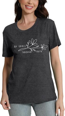 Womens Christian Shirt Christ Faith T-Shirts Bible Verse by Grace Through Faith Tee Tops in Saudi Arabia