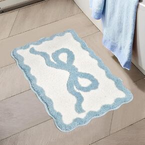 Blue Bow Bath Mat - Scalloped Bow Bathroom Rug Coquette Room Decor Microfiber Bath Mat Water Absorbent Non Slip Shower Carpet Girls Bedroom Aesthetic Preppy Rug (Blue,20" x 32") in Saudi Arabia