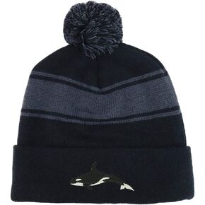 Trendy Apparel Shop Orca Killer Whale Two Tone Pom Striped Long Beanie Hat in Saudi Arabia