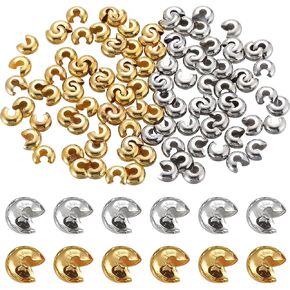 1 Box 400Pcs 4mm Crimp Bead Covers Crimp Bead Caps Gold Silver Half Round Open Crimper Stopper End Caps Brass Crimping Spacer Beads for Crafts Bracelets Jewelry Making Accessories Supplies in Kuwait