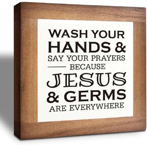 Christian Bathroom Sign - Wash Hands & Prayers, Rustic Wooden Tabletop Art, Farmhouse Washroom Decor in Kuwait