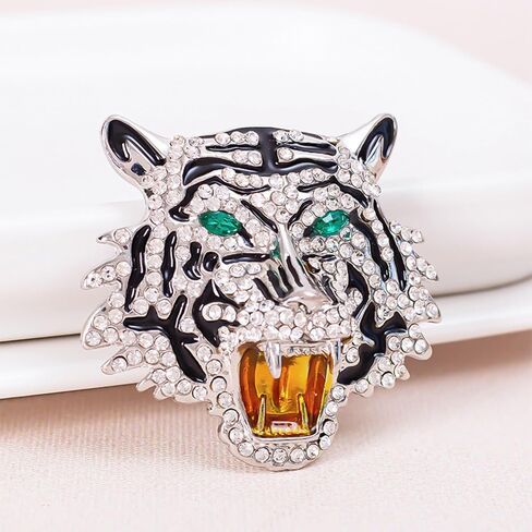 Rhinestone Tiger Head Brooch Pins for Men Women Suit Pin,Retro Elegant Gold Silver Crystal Animal Lapel Pin,Charm Tiger Coat Collar Brooch Fashion Jewelry Accessories in Saudi Arabia