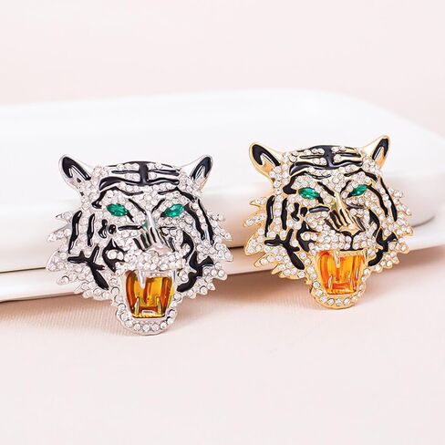 Rhinestone Tiger Head Brooch Pins for Men Women Suit Pin,Retro Elegant Gold Silver Crystal Animal Lapel Pin,Charm Tiger Coat Collar Brooch Fashion Jewelry Accessories in Saudi Arabia