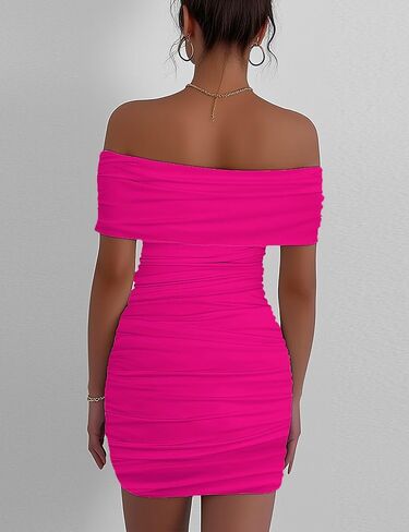 Womens Off Shoulder Sleeveless Bodycon Dresses Ruched Solid Sexy Graduation Cocktail Party Mini Dresses in Saudi Arabia