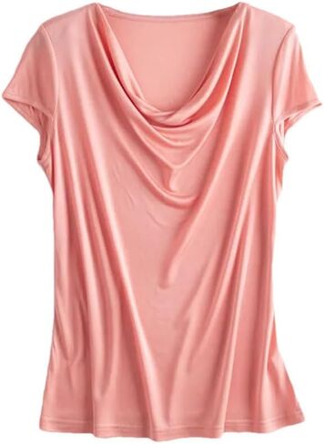 Womens Summer Silk T-Shirt Loose Casual Soft T-Shirt Trendy Short Sleeve Tops in Saudi Arabia