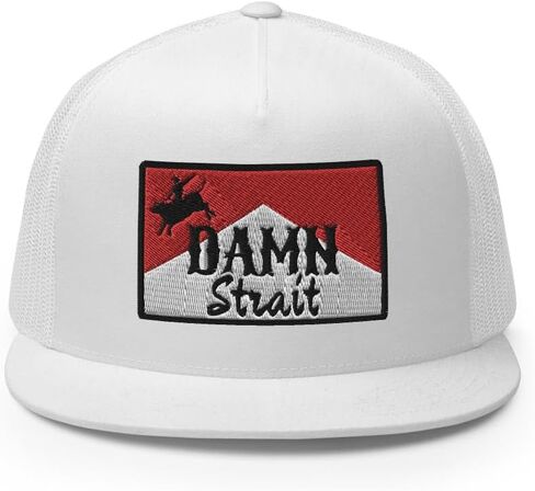 NG Damn Strait Flat Bill Trucker Hat High Crown Adjustable Western Country Cowboy Cowgirl Rodeo Cap in Kuwait