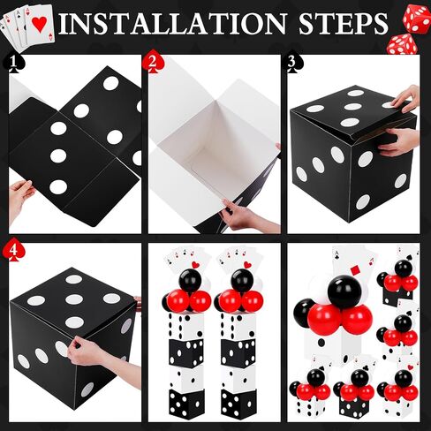60 Pcs Casino Theme Party Decoration Including 8 Pcs 11 Inches Large Dice Boxes 16 Pcs Poker Cards 36 Pcs Balloons for Casino Night Dice Game Table Centerpieces Birthday Party Supplies in Saudi Arabia