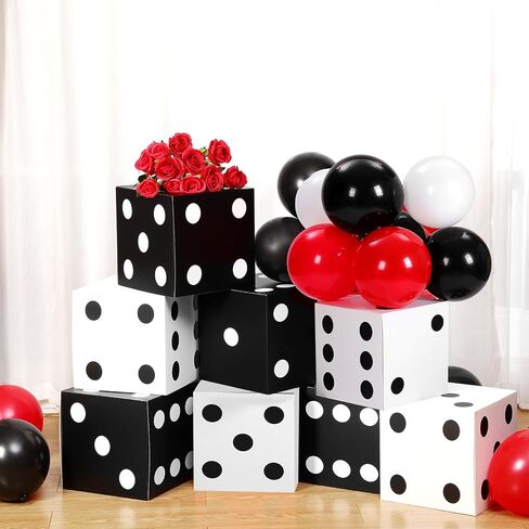 60 Pcs Casino Theme Party Decoration Including 8 Pcs 11 Inches Large Dice Boxes 16 Pcs Poker Cards 36 Pcs Balloons for Casino Night Dice Game Table Centerpieces Birthday Party Supplies in Saudi Arabia