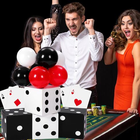 60 Pcs Casino Theme Party Decoration Including 8 Pcs 11 Inches Large Dice Boxes 16 Pcs Poker Cards 36 Pcs Balloons for Casino Night Dice Game Table Centerpieces Birthday Party Supplies in Saudi Arabia