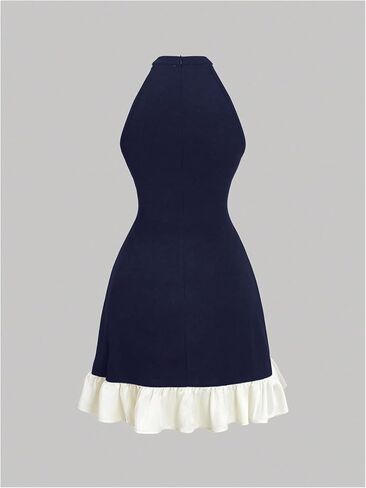 Floerns Women's Cute Bowknot Halter Dress Pearl Beaded Ruffle Hem Party Mini Dresses in Saudi Arabia