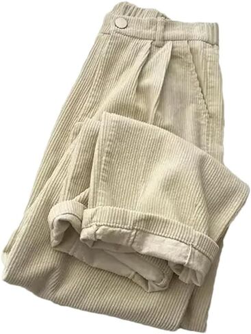 Women's Vintage High Waist Corduroy Pants Straight Full Length Trousers Fashion Baggy All Match Outwear Pant in Saudi Arabia