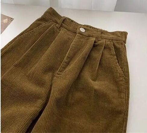 Women's Vintage High Waist Corduroy Pants Straight Full Length Trousers Fashion Baggy All Match Outwear Pant in Saudi Arabia