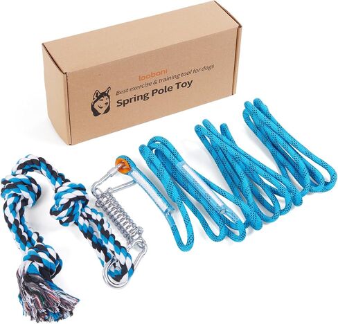 LOOBANI Dog Spring Pole Toy for Pitbull, Outdoor Durable Hanging Rope Tug Toys for Exercise & Muscle Building & Bite Training, Interactive Tug of War Game for Medium to Large Breeds Solo Play(Blue) in Kuwait