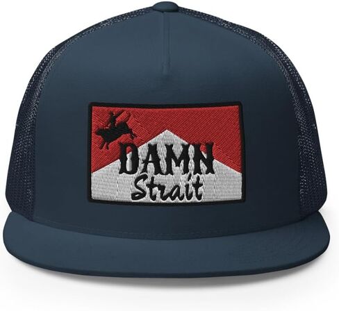 NG Damn Strait Flat Bill Trucker Hat High Crown Adjustable Western Country Cowboy Cowgirl Rodeo Cap in Kuwait