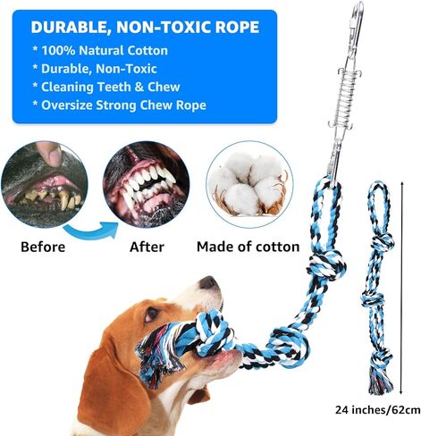 LOOBANI Dog Spring Pole Toy for Pitbull, Outdoor Durable Hanging Rope Tug Toys for Exercise & Muscle Building & Bite Training, Interactive Tug of War Game for Medium to Large Breeds Solo Play(Blue) in Kuwait