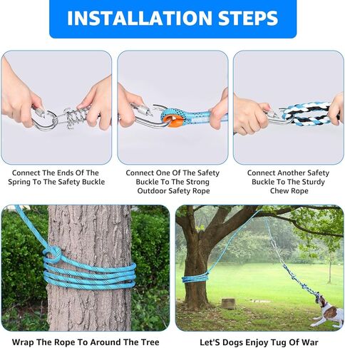 LOOBANI Dog Spring Pole Toy for Pitbull, Outdoor Durable Hanging Rope Tug Toys for Exercise & Muscle Building & Bite Training, Interactive Tug of War Game for Medium to Large Breeds Solo Play(Blue) in Kuwait