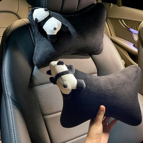 Car Headrest Pillow 2PCS Plush Bear ＆ Bunny Car Seat Headrest Pillow - Memory Foam Neck Support Cushions for Comfortable Driving, Easy Install & Washable (Black) in Kuwait