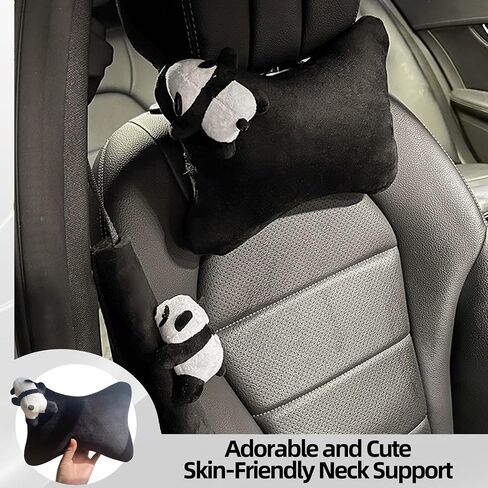 Car Headrest Pillow 2PCS Plush Bear ＆ Bunny Car Seat Headrest Pillow - Memory Foam Neck Support Cushions for Comfortable Driving, Easy Install & Washable (Black) in Kuwait