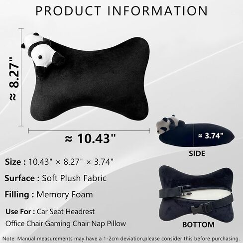 Car Headrest Pillow 2PCS Plush Bear ＆ Bunny Car Seat Headrest Pillow - Memory Foam Neck Support Cushions for Comfortable Driving, Easy Install & Washable (Black) in Kuwait