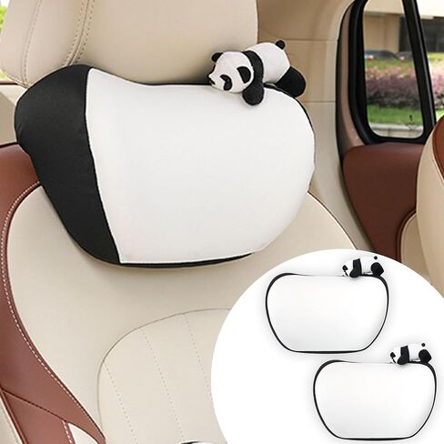 Car Headrest Pillow 2PCS Plush Bear ＆ Bunny Car Seat Headrest Pillow - Memory Foam Neck Support Cushions for Comfortable Driving, Easy Install & Washable (Black) in Kuwait