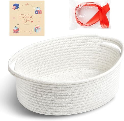 Bufims Small Woven Basket Gift For Empty With Ribbons and Bags, Durable Cute Gifts 12"X 8" X 5"Small Rope Basket for Gifting,White in Saudi Arabia