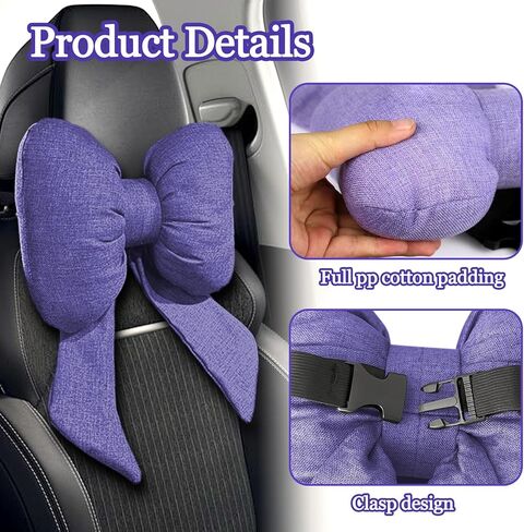 wuyaoyao Bow Car Headrest Pillow, Cute Bow Shape Car Neck Pillow, Soft Comfortable Automotive Seat Headrest Pillows for Driver, Universal Vehicle Neck Support Cushion for Sleeping Travel(Black) in Kuwait